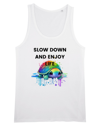 Broasca testoasa pictata in acuarela cu mesajul  Slow Down and Enjoy Life White