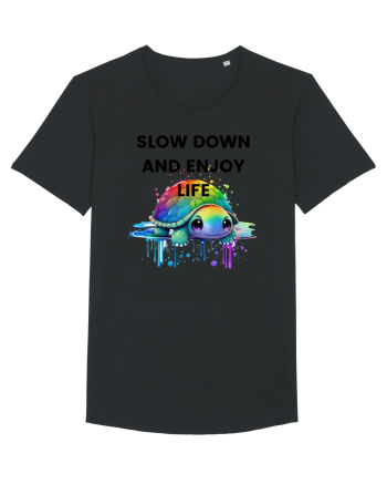 Broasca testoasa pictata in acuarela cu mesajul  Slow Down and Enjoy Life Black