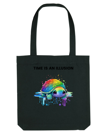 Broasca testoasa pictata in acuarela cu mesajul  Time is an Illusion Black
