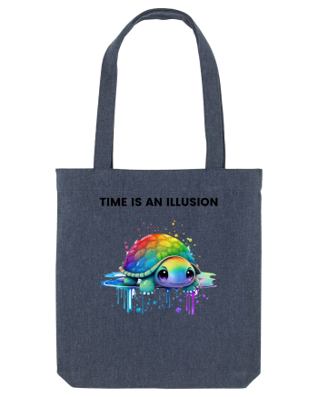 Broasca testoasa pictata in acuarela cu mesajul  Time is an Illusion Midnight Blue