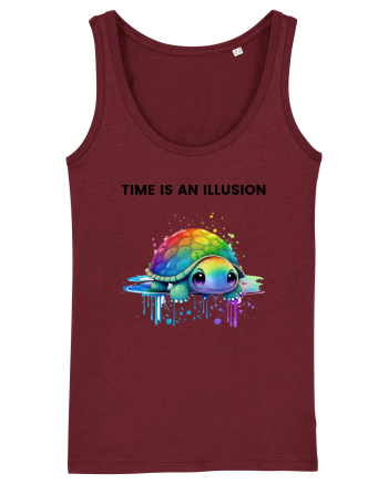 Broasca testoasa pictata in acuarela cu mesajul  Time is an Illusion Burgundy