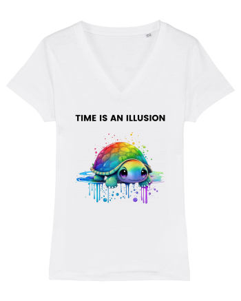 Broasca testoasa pictata in acuarela cu mesajul  Time is an Illusion White