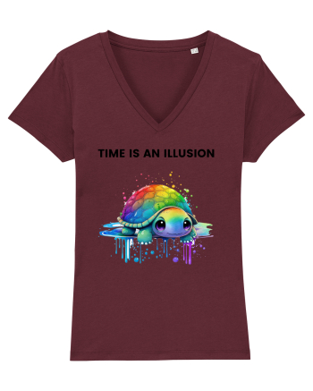 Broasca testoasa pictata in acuarela cu mesajul  Time is an Illusion Burgundy