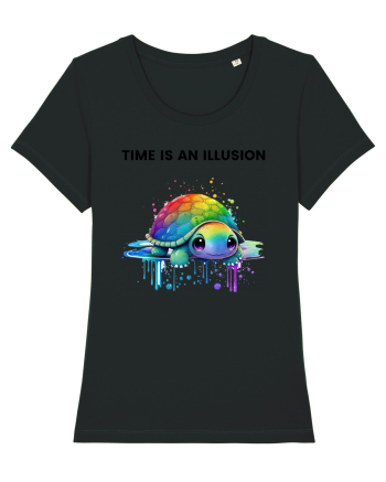 Broasca testoasa pictata in acuarela cu mesajul  Time is an Illusion Black