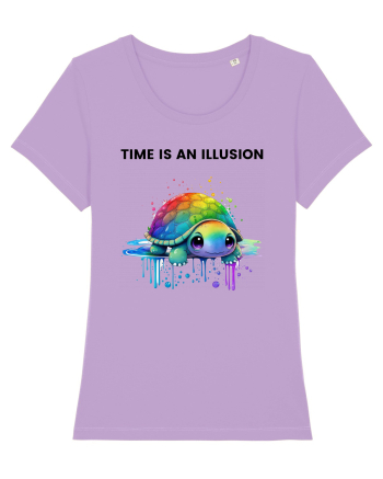 Broasca testoasa pictata in acuarela cu mesajul  Time is an Illusion Lavender Dawn