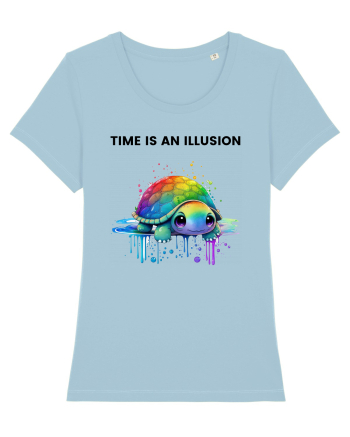 Broasca testoasa pictata in acuarela cu mesajul  Time is an Illusion Sky Blue