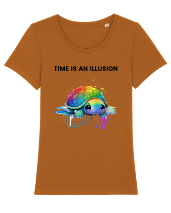 Broasca testoasa pictata in acuarela cu mesajul  Time is an Illusion Roasted Orange