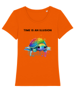 Broasca testoasa pictata in acuarela cu mesajul  Time is an Illusion Tricou mânecă scurtă guler larg fitted Damă Expresser