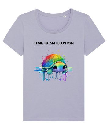 Broasca testoasa pictata in acuarela cu mesajul  Time is an Illusion Lavender