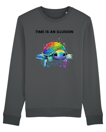 Broasca testoasa pictata in acuarela cu mesajul  Time is an Illusion Anthracite