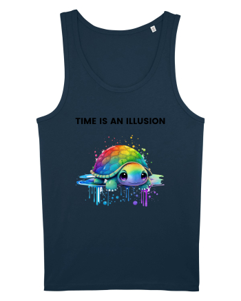 Broasca testoasa pictata in acuarela cu mesajul  Time is an Illusion Navy