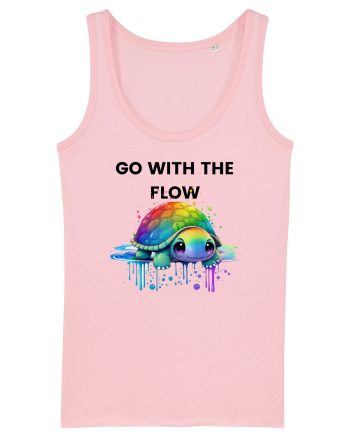 Broasca testoasa pictata in acuarela cu mesajul  Go with the Flow Cotton Pink
