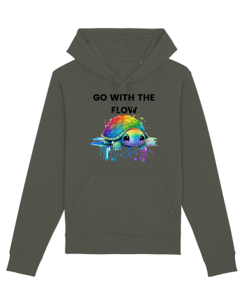 Broasca testoasa pictata in acuarela cu mesajul  Go with the Flow Khaki