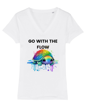 Broasca testoasa pictata in acuarela cu mesajul  Go with the Flow White