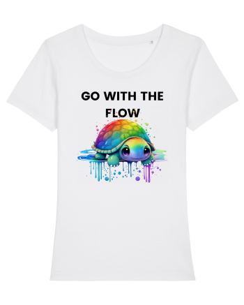 Broasca testoasa pictata in acuarela cu mesajul  Go with the Flow White