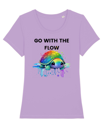 Broasca testoasa pictata in acuarela cu mesajul  Go with the Flow Lavender Dawn