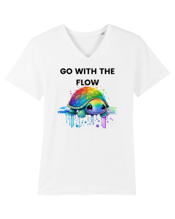 Broasca testoasa pictata in acuarela cu mesajul  Go with the Flow White