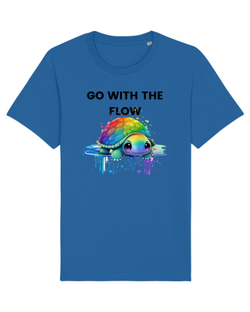Broasca testoasa pictata in acuarela cu mesajul  Go with the Flow Royal Blue
