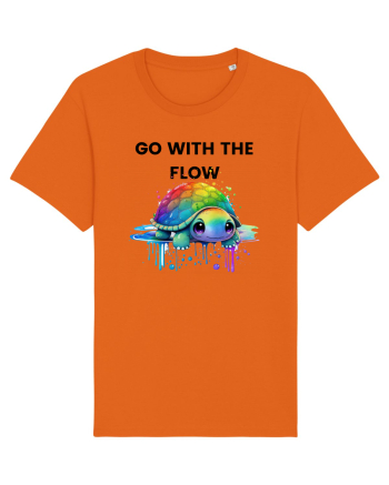 Broasca testoasa pictata in acuarela cu mesajul  Go with the Flow Bright Orange