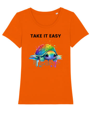 Broasca testoasa pictata in acuarela cu mesajul  Take it Easy Bright Orange