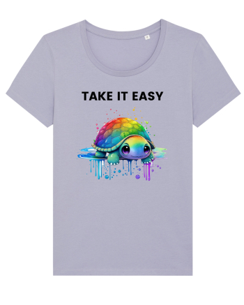 Broasca testoasa pictata in acuarela cu mesajul  Take it Easy Lavender
