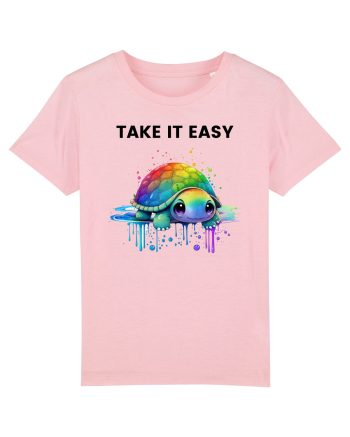 Broasca testoasa pictata in acuarela cu mesajul  Take it Easy Cotton Pink