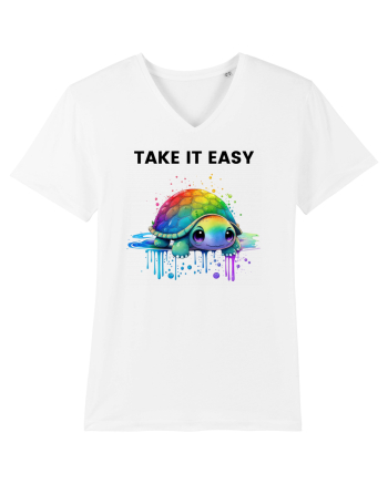 Broasca testoasa pictata in acuarela cu mesajul  Take it Easy White
