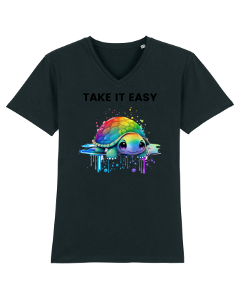 Broasca testoasa pictata in acuarela cu mesajul  Take it Easy Black
