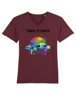 Broasca testoasa pictata in acuarela cu mesajul  Take it Easy Tricou mânecă scurtă guler V Bărbat Presenter