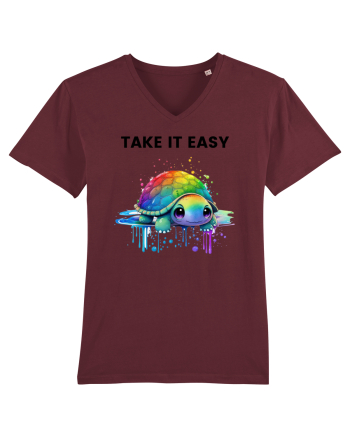 Broasca testoasa pictata in acuarela cu mesajul  Take it Easy Burgundy