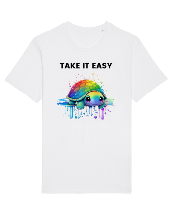 Broasca testoasa pictata in acuarela cu mesajul  Take it Easy White