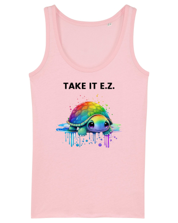 Broasca testoasa pictata in acuarela cu mesajul  Take it E.Z. Cotton Pink