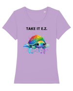 Broasca testoasa pictata in acuarela cu mesajul  Take it E.Z. Tricou mânecă scurtă guler larg fitted Damă Expresser