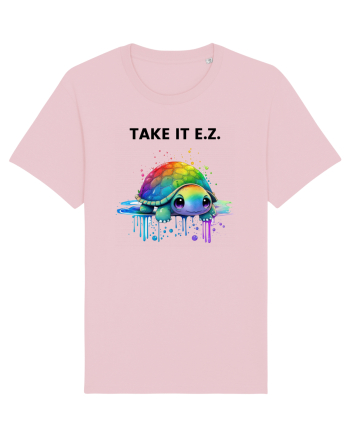 Broasca testoasa pictata in acuarela cu mesajul  Take it E.Z. Cotton Pink