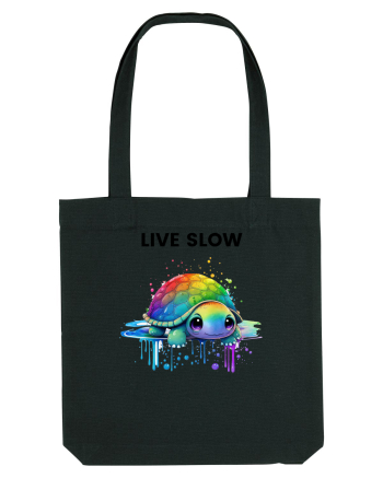 Broasca testoasa pictata in acuarela cu mesajul Live Slow Black