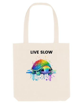 Broasca testoasa pictata in acuarela cu mesajul Live Slow Natural