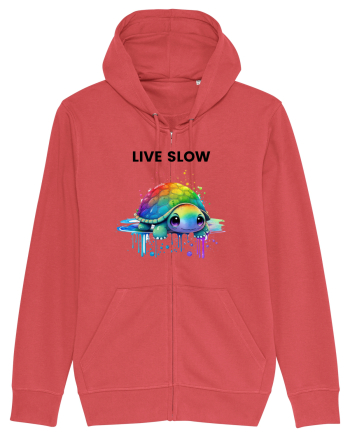 Broasca testoasa pictata in acuarela cu mesajul Live Slow Carmine Red