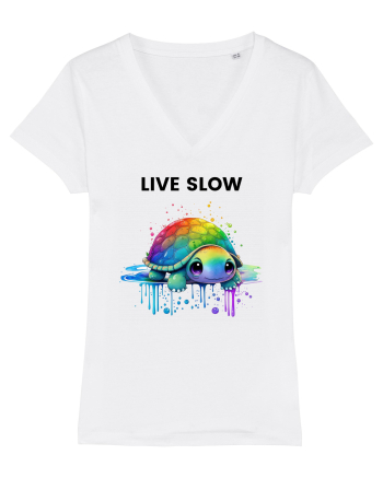 Broasca testoasa pictata in acuarela cu mesajul Live Slow White
