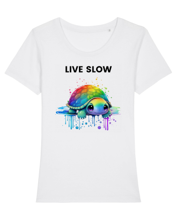 Broasca testoasa pictata in acuarela cu mesajul Live Slow White