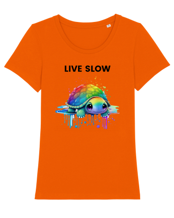 Broasca testoasa pictata in acuarela cu mesajul Live Slow Bright Orange
