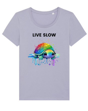 Broasca testoasa pictata in acuarela cu mesajul Live Slow Lavender