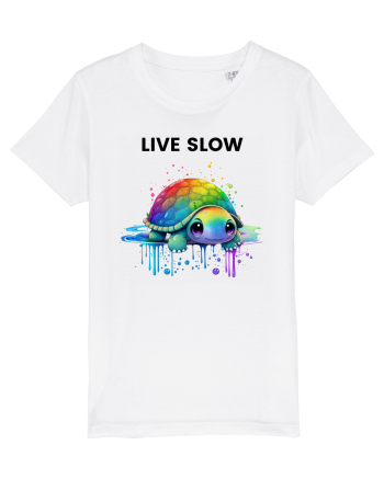 Broasca testoasa pictata in acuarela cu mesajul Live Slow White
