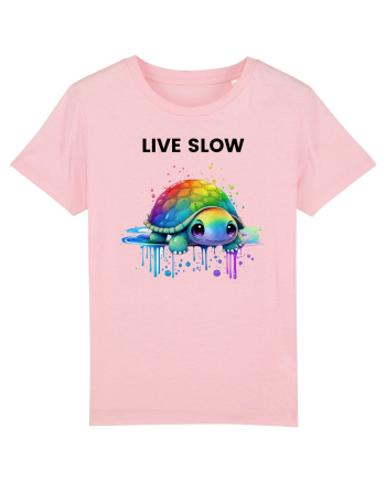 Broasca testoasa pictata in acuarela cu mesajul Live Slow Cotton Pink