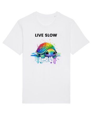 Broasca testoasa pictata in acuarela cu mesajul Live Slow White