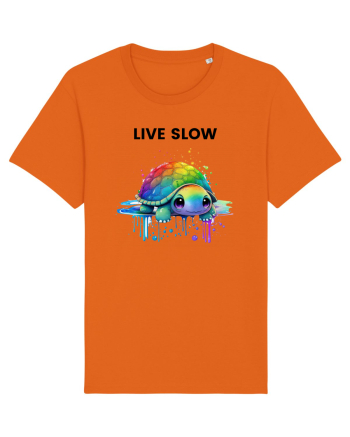 Broasca testoasa pictata in acuarela cu mesajul Live Slow Bright Orange