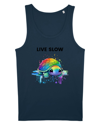Broasca testoasa pictata in acuarela cu mesajul Live Slow Navy