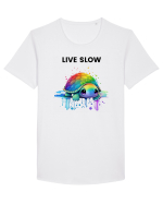 Broasca testoasa pictata in acuarela cu mesajul Live Slow Tricou mânecă scurtă guler larg Bărbat Skater