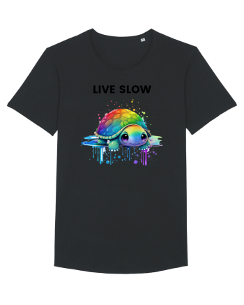 Broasca testoasa pictata in acuarela cu mesajul Live Slow Black