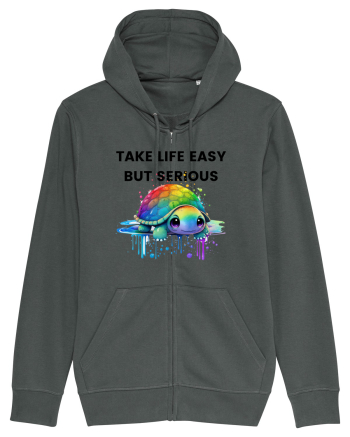 Broasca testoasa pictata in acuarela cu mesajul Take Life Easy but Serious Anthracite