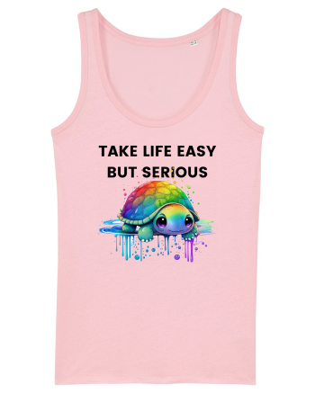 Broasca testoasa pictata in acuarela cu mesajul Take Life Easy but Serious Cotton Pink